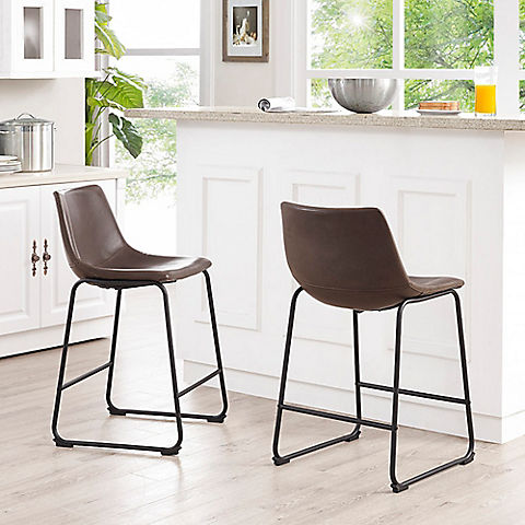W. Trends 26" Modern Industrial Faux Leather Counter Chair, Set of 2