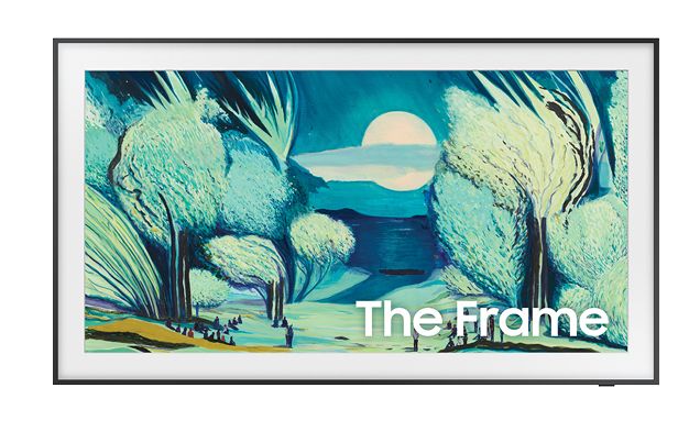 The Frame over a green painted forest on a TV