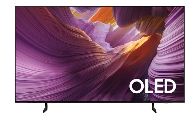 OLED over a purple and gold rock formation on a TV