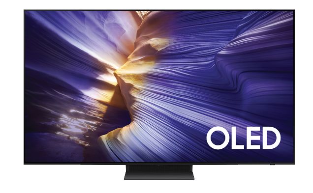 OLED over a blue and yellow rock formation on a TV