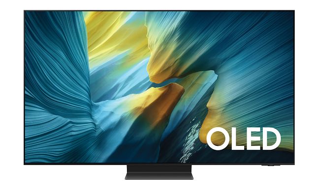 OLED over a teal and yellow rock formation on a TV