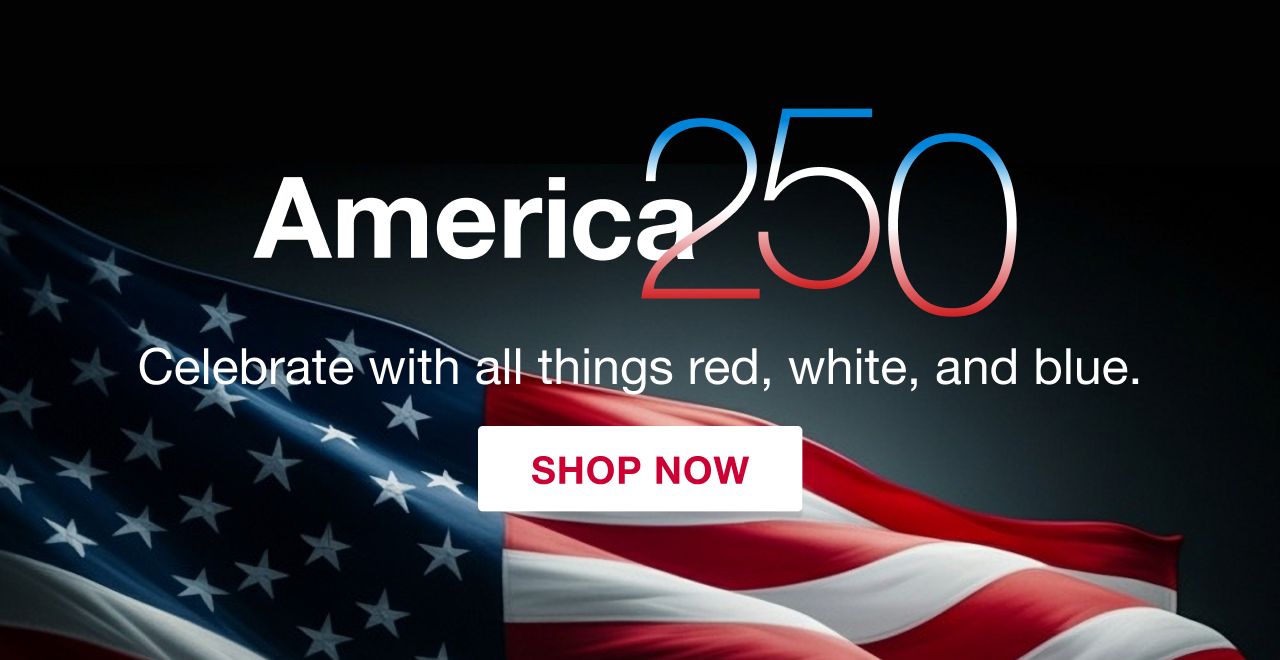 Red, white and blue. Shop Americana.