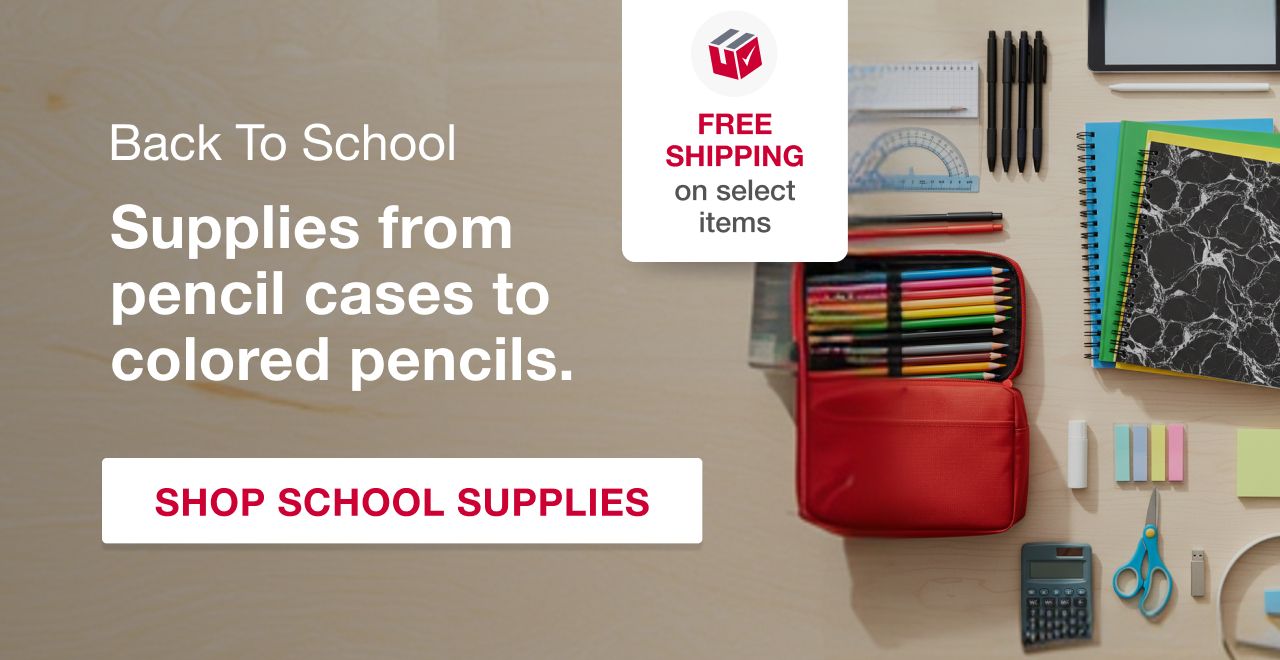 Back to school. Supplies from pencil cases to colored pencils. Plus, FREE shipping on select items. SHOP SCHOOL SUPPLIES