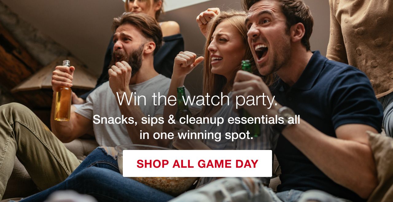 Win the watch party. Snacks, sips and cleanup essentials all in one winning spot. Shop All Game Day