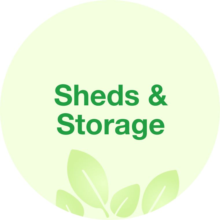 Text: Sheds and storage