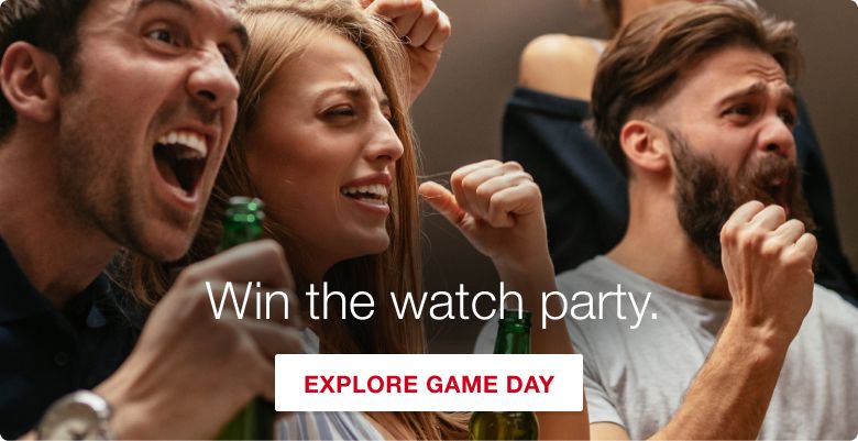 Text: Win the watch party. Explore game day