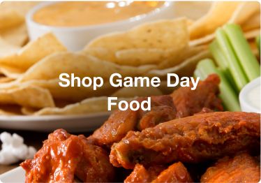 Text: Shop Game Day Food