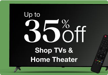 Text: Shop TVs and Home Theater
