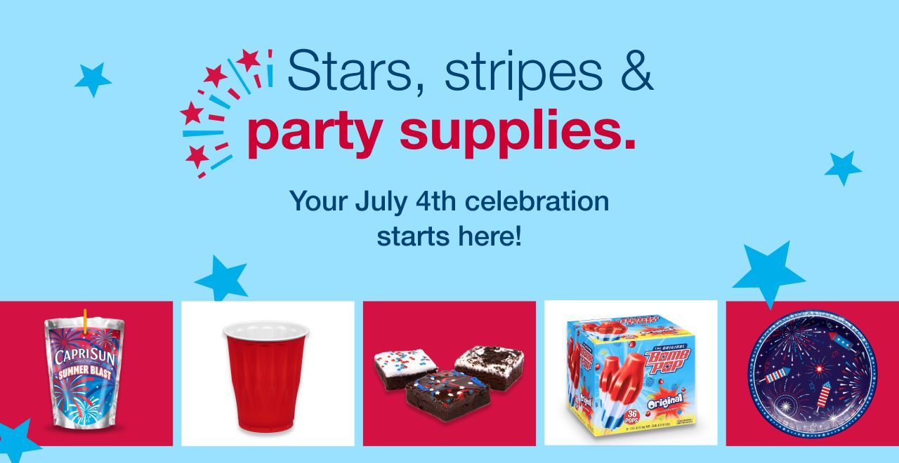 Stars, stripes, and party supplies. Your 4th of July celebration starts here. Shop Now.