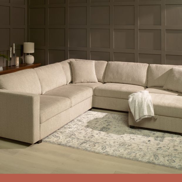 A beige two-piece sectional.
