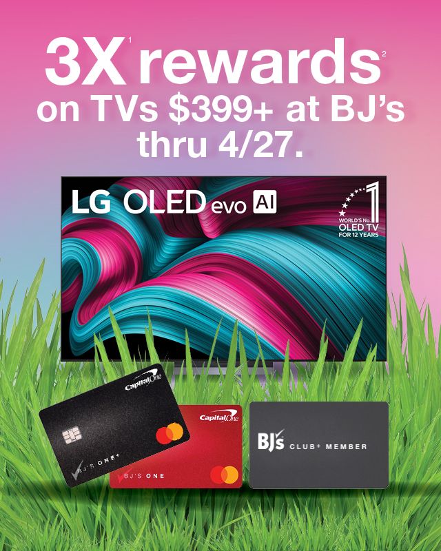 3x rewards on TVs $399+ at BJ's thru 4/27.