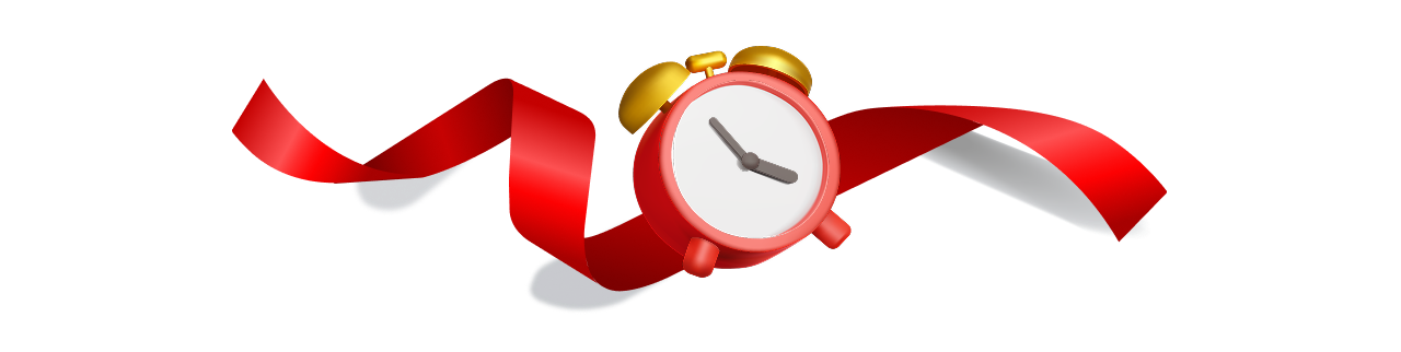 Image of a clock and ribbon.