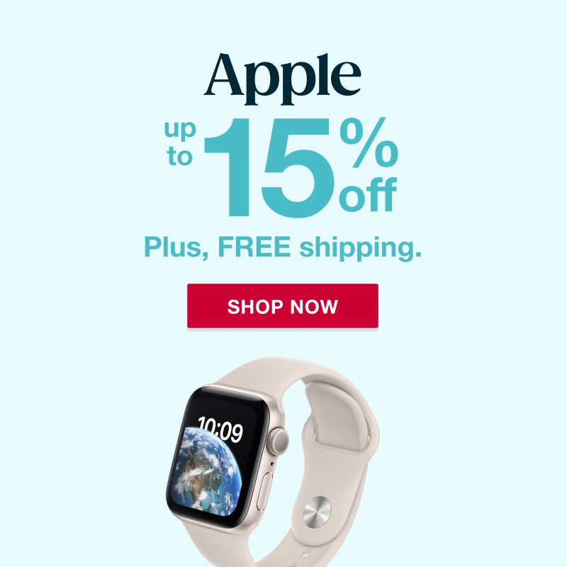 Text: Apple. Up to 15% off. Click to shop now