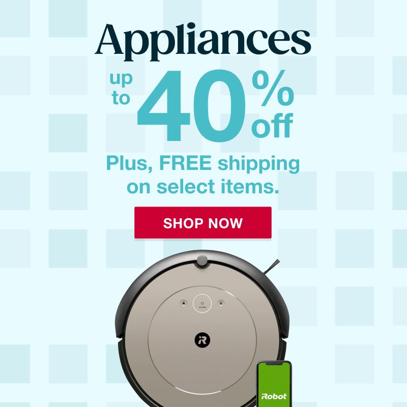 Text: Appliances. Up to 40% off. Click to shop now