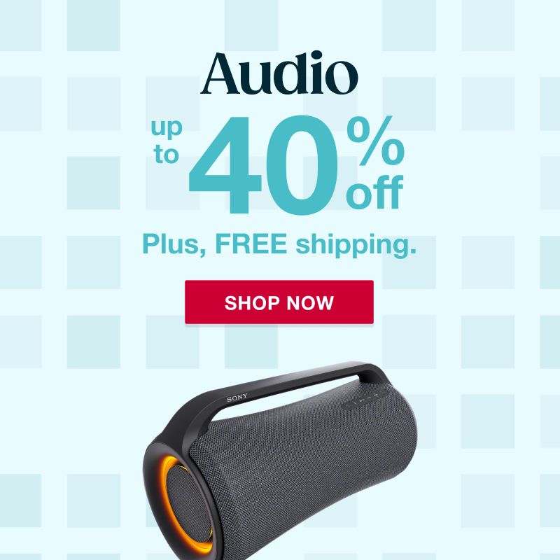 Text: Audio. Up to 40% off. Click to shop now