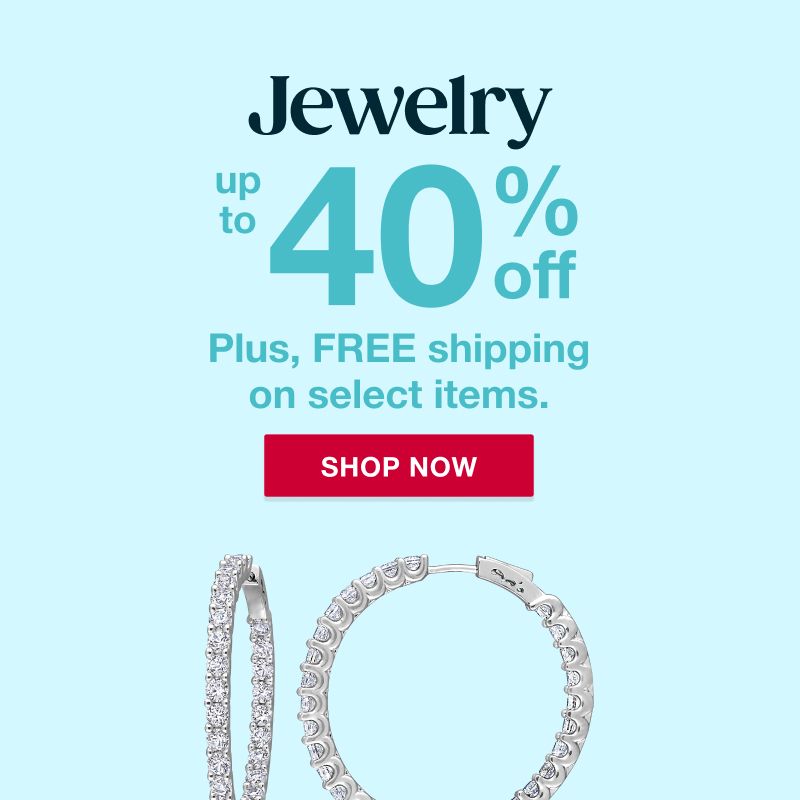 Text: Jewelry. Up to 40% off. Click to shop now