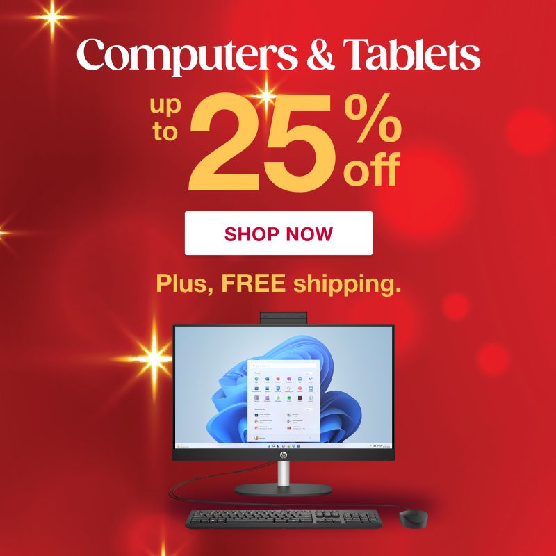 Text: Computers and tablets. Up to 20% off. Click to shop now