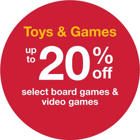 Text: Toys and games. Up to 20% off select board games and video games.