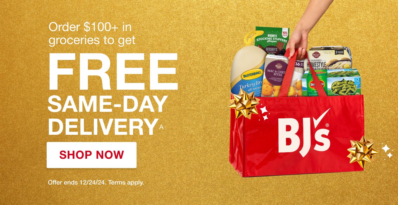 Text: Order $100+ in groceries to get free same-day delivery. Click to shop now