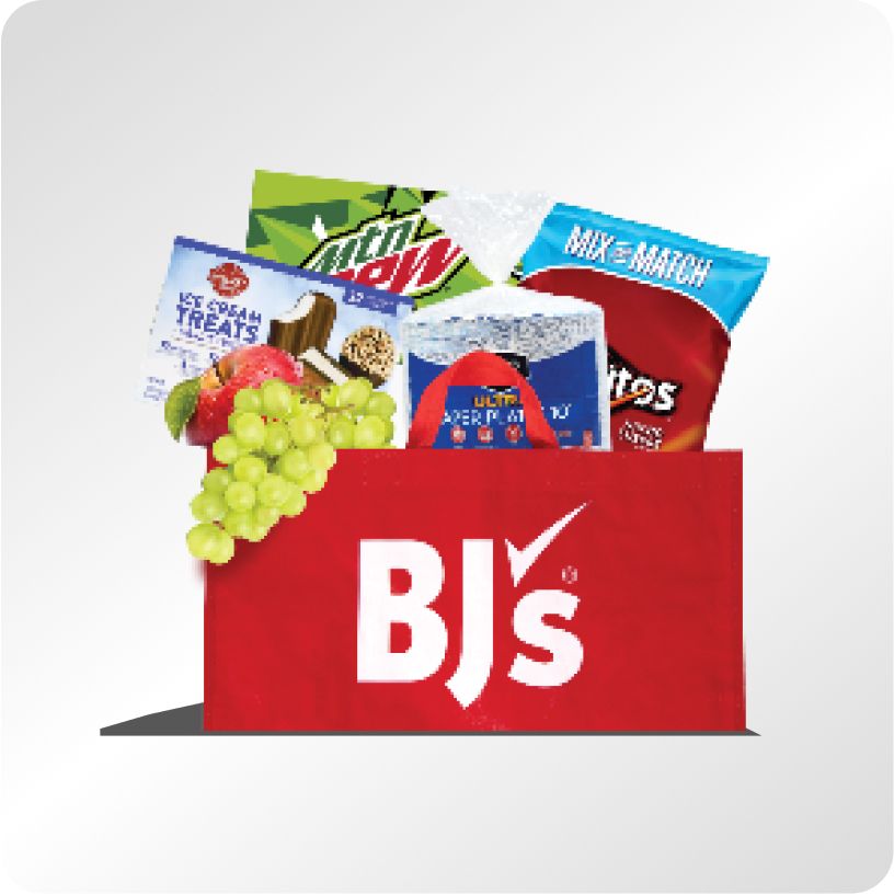 A red BJ's bag full of groceries