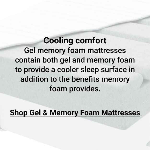 Click to shop memory foam mattresses. Gel memory foam mattresses contain both gel and memory foam to provide a cooler sleep surface in addition to the benefits memory foam provides.