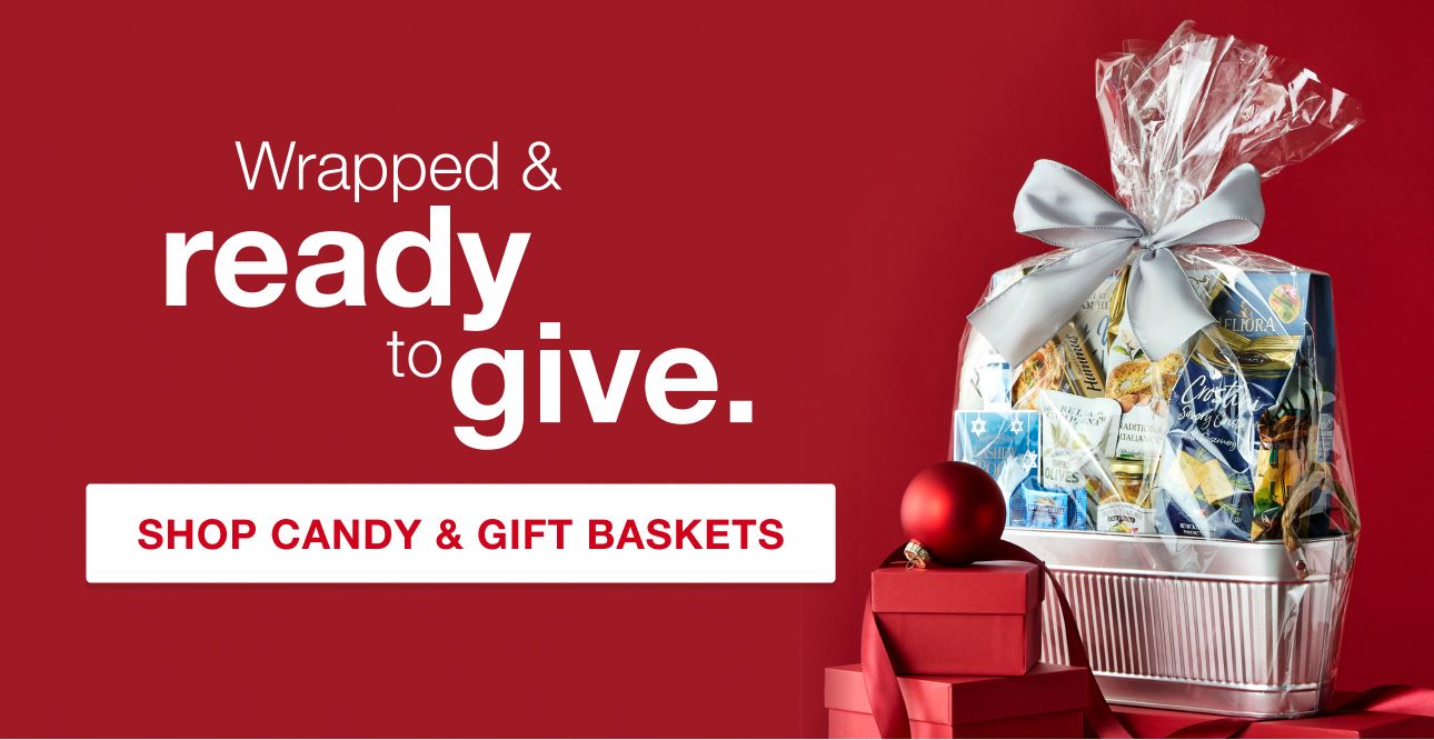 Wrapped and ready to give. Shop Candy & Gift Baskets.