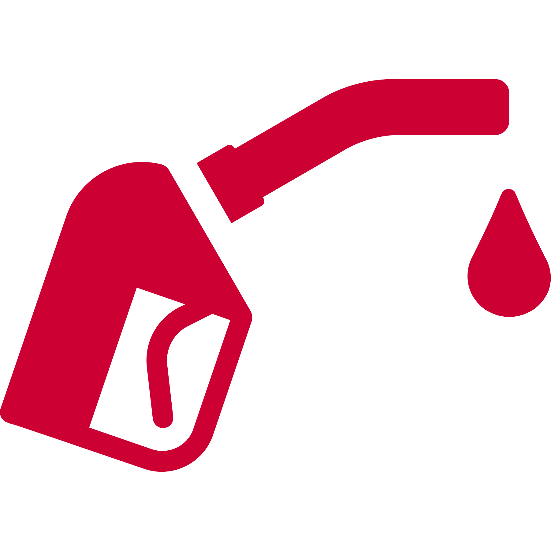 A red gas nozzle over a white circle background