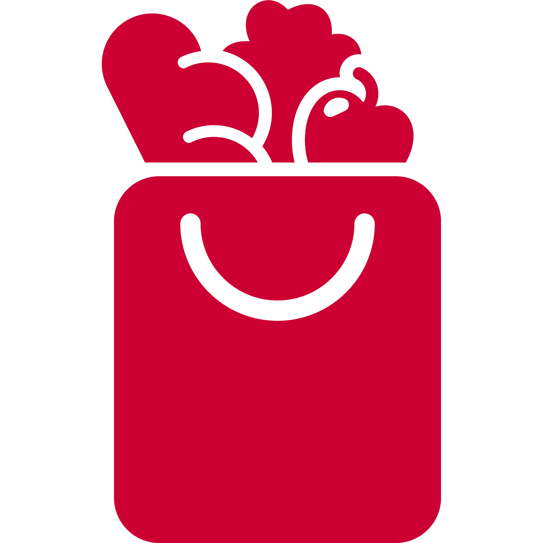 A red filled grocery bag over a white circle background