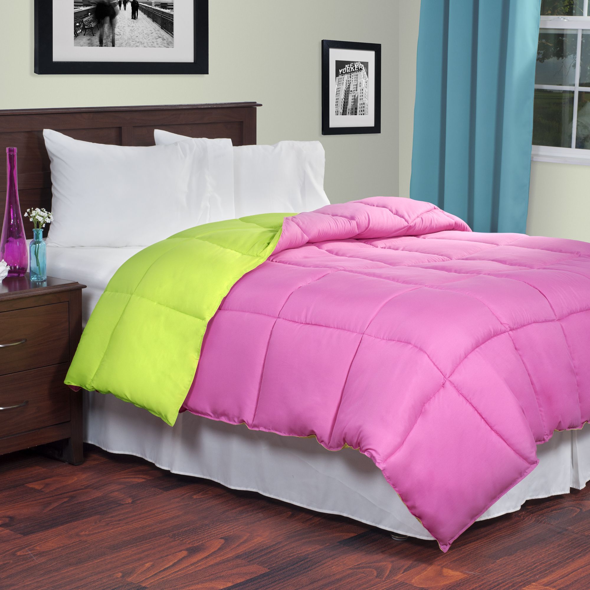 Lavish Home Reversible Alternative Comforter - Pink/Lime