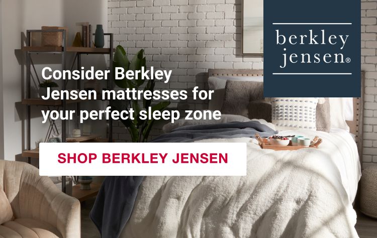 Berkley Jensen, Comfortable bed on cozy bedroom with breakfast tray on top of bed