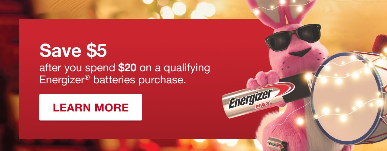 Save $5 after you spend $20 on a qualifying Energizer batteries purchase. Valid thru 2/28/26. Learn More