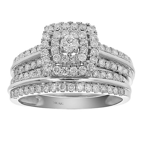 Amairah 1.00 ct. t.w. Diamond Halo Cushion Wedding and Engagement Ring Set in 14k White Gold