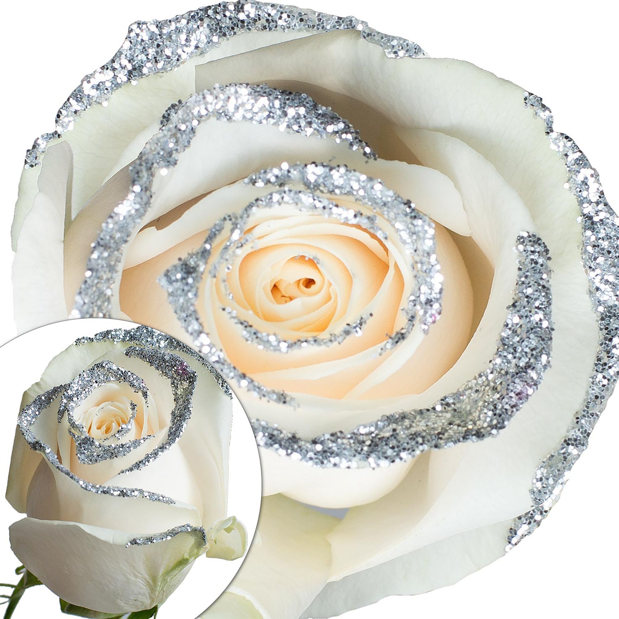 Silver Glitter Roses - White Box  Glitter roses, Glitter flowers, Silver  glitter